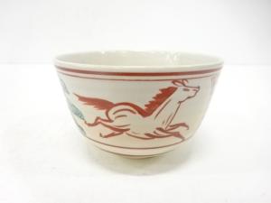 加藤昌山造　赤絵　馬　茶碗